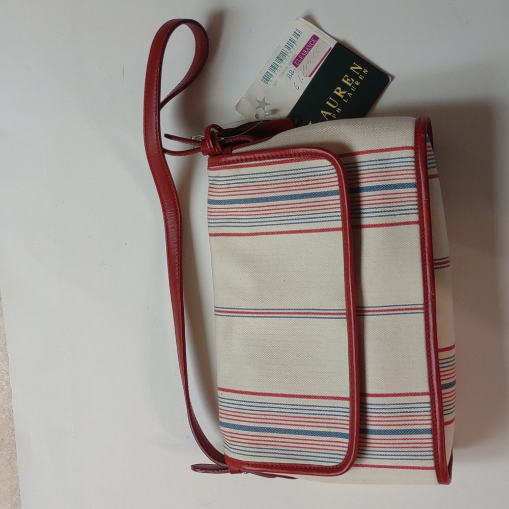 Lauren Ralph Lauren Red & Blue Striped Shoulder Hand Bag